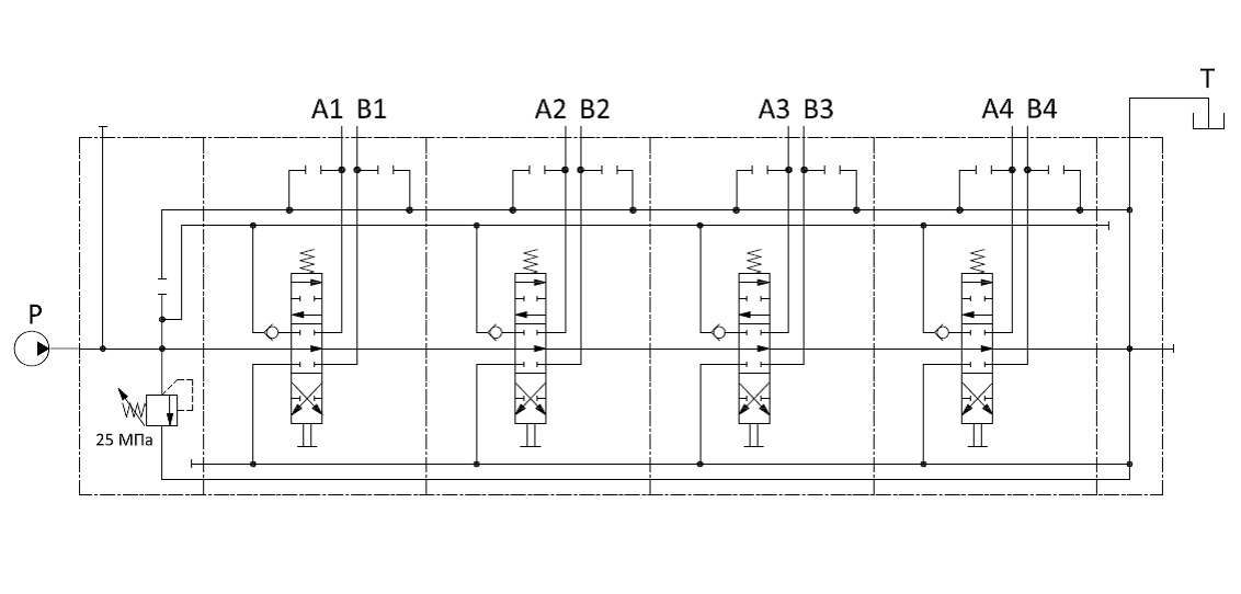 Гидрораспределитель четырехсекционный PC-150 PSM-HYDRAULICS 4РС150.001.000